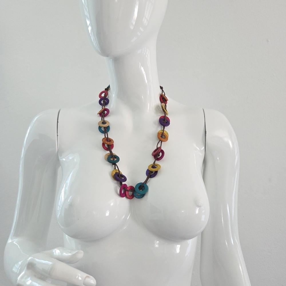 Paparazzi Accesories Boho Multi Color Wooden Discs Necklace & Earring Set - Picture 6 of 16